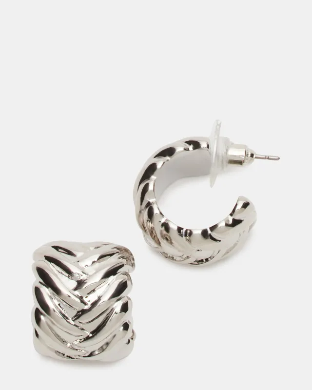 WOVEN HUGGIE EARRINGS SILVER sold by Steve Madden