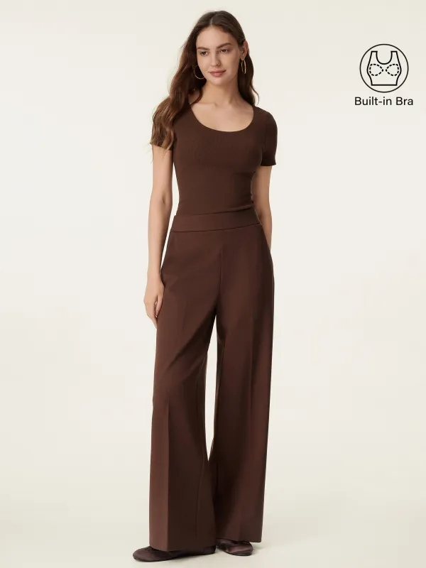 2Pcs Set Scoop Neck Cotton Brami & High Rise Wide Leg Trouser with Pockets sold by ogl move