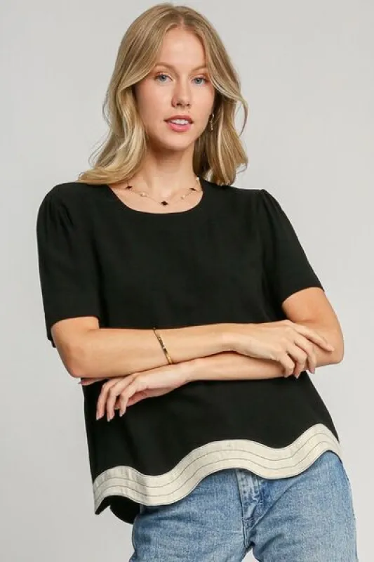 Umgee Full Size Linen Blend Scalloped Hem Top Plus Size sold by Charming Charlie