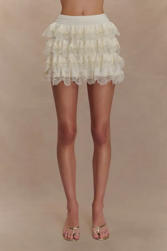 Margaret Lace Ruffle Mini Skort - Cream sold by Meshki