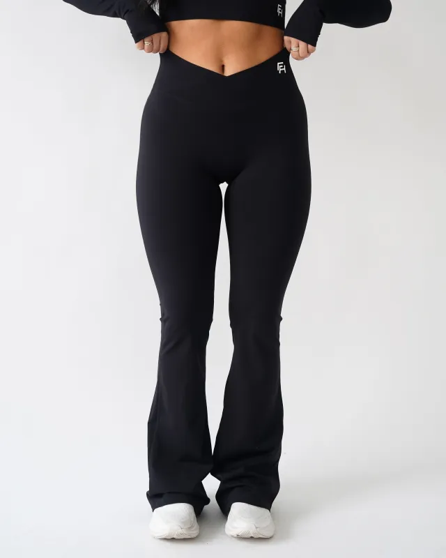 Onyx V Waist Flare Leggings - Black sold by First Health Apparel