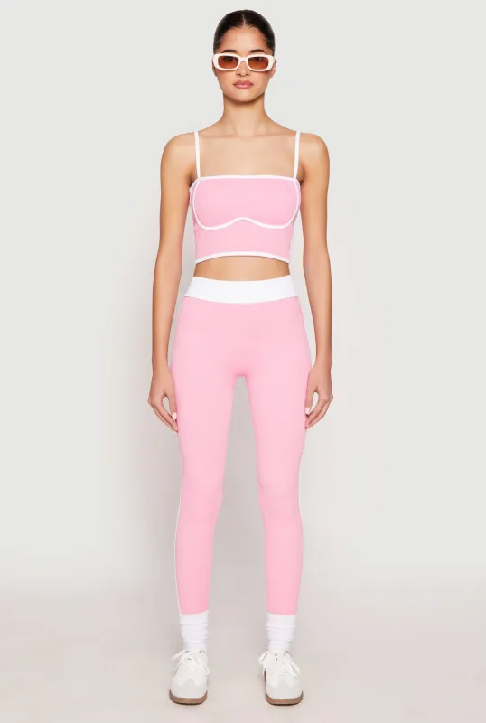 Contrast Trim Ribbed Knit Leggings sold by Rainbow