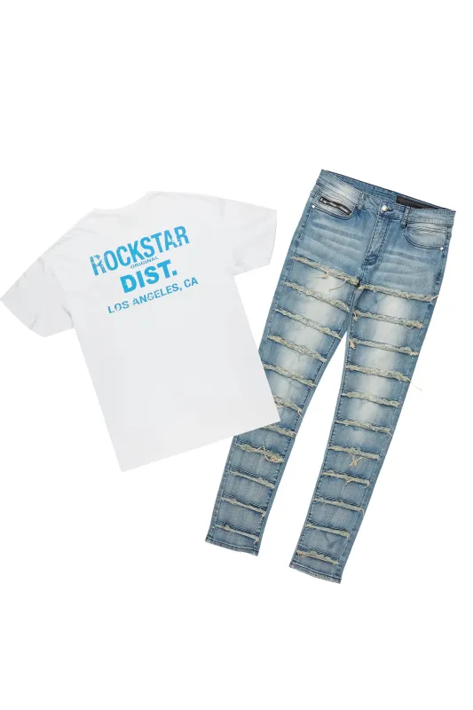 Lake White/Blue T-Shirt & Waylon Frayed Slim Jean Bundle sold by Rockstar Original