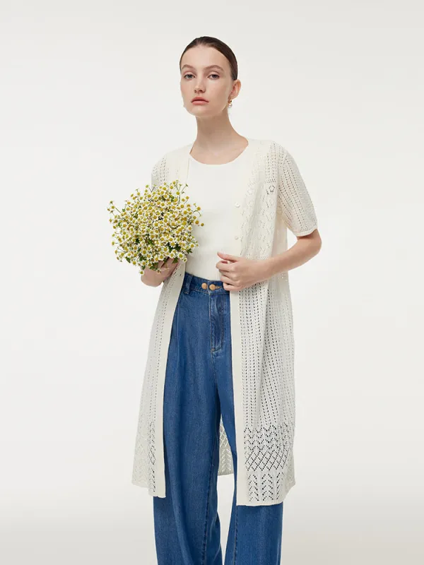 V-Neck Women Long Open-Knit Cardigan sold by Goelia