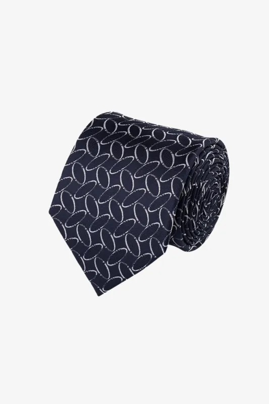 Tie - Silk in navy ovals sold by Anthony Squires