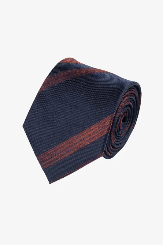 Tie - Silk navy with orange stripe sold by Anthony Squires