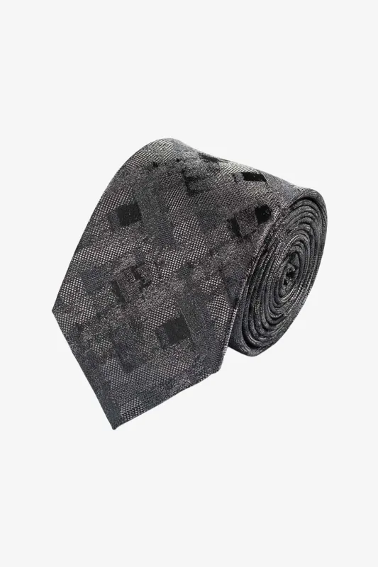 Tie - Silk silver multi check sold by Anthony Squires