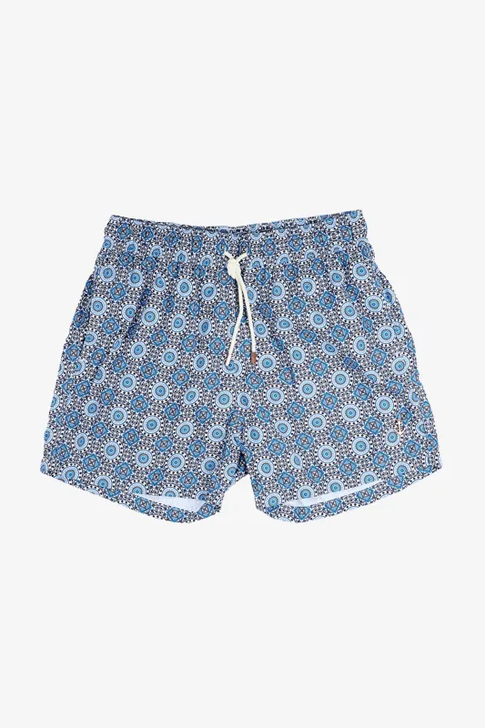 Eufemia - Blue Mediterranean Swim Shorts sold by Anthony Squires