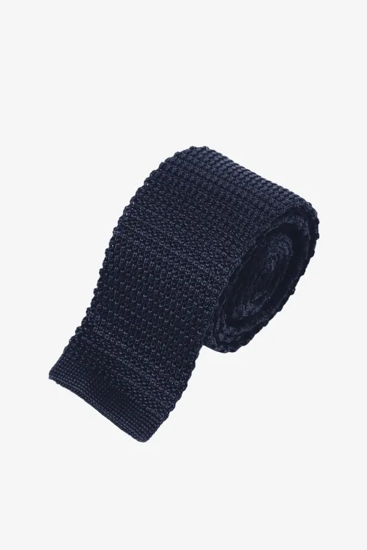 Silk Knitted Tie - Navy sold by Anthony Squires