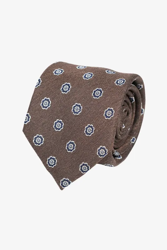 Tie - Silk brown with small florals sold by Anthony Squires