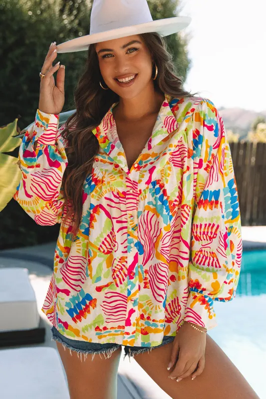 Orange Abstract Printed High Low Oversized Shirt sold by Beagle Boutique