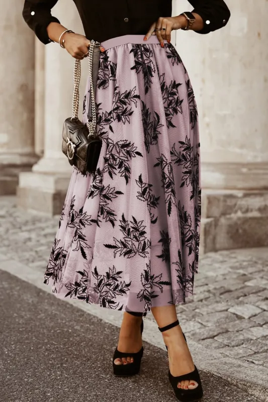 Peach Blossom Floral Leaves Embroidered High Waist Maxi Skirt sold by Beagle Boutique