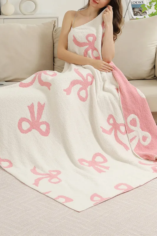 Pink Bow Printed Cosy Soft Throw Blanket sold by Beagle Boutique