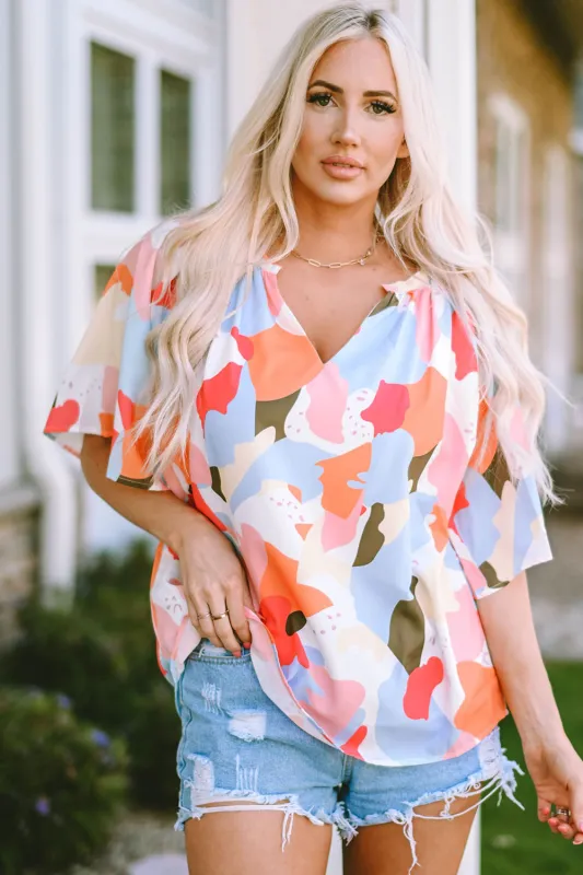 Multicolor Floral Print V Neck Half Sleeve Blouse sold by Beagle Boutique
