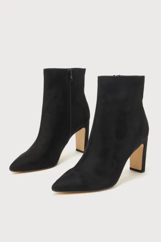 Erin Black Suede Pointed-Toe Ankle Booties sold by Lulus