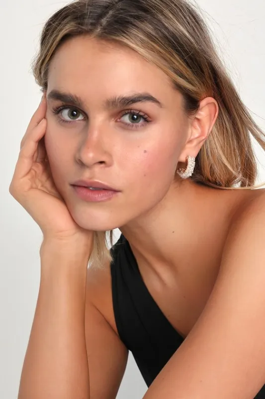 Consistently Charming Gold Beaded Rhinestone Hoop Earrings sold by Lulus