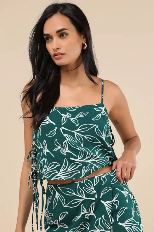 Belize Mentality Green Leaf Print Side-Tie Tank Top sold by Lulus