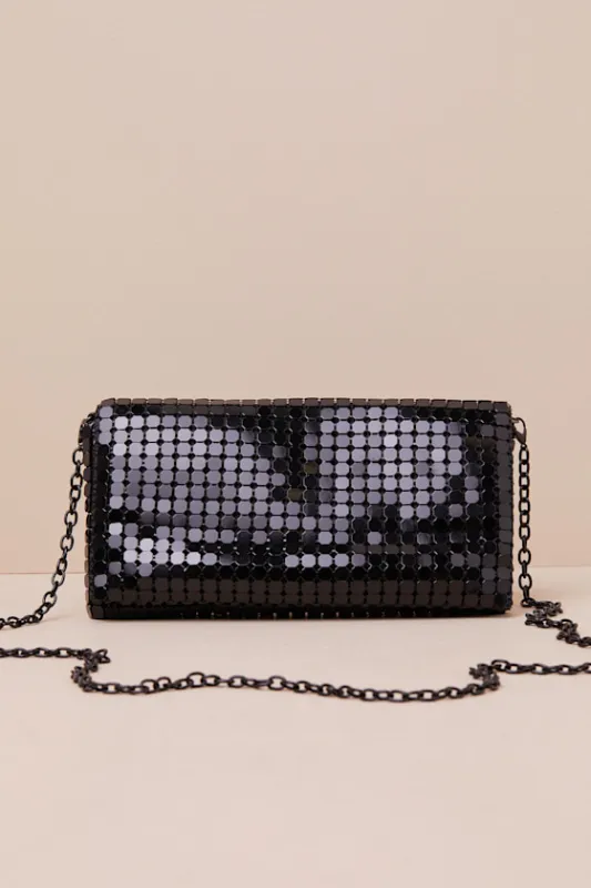 Brigit Black Metal Mesh Clutch sold by Lulus