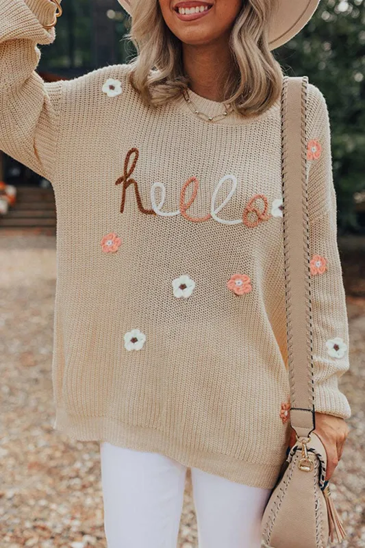 Parchment Hello Floral Embroidered Knit Loose Sweater sold by Beagle Boutique