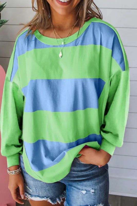 Blue Colourblock Striped Drop Shoulder Loose Top sold by Beagle Boutique