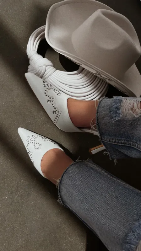 Lauryn Pump Heel Mules - White sold by Miss Lola