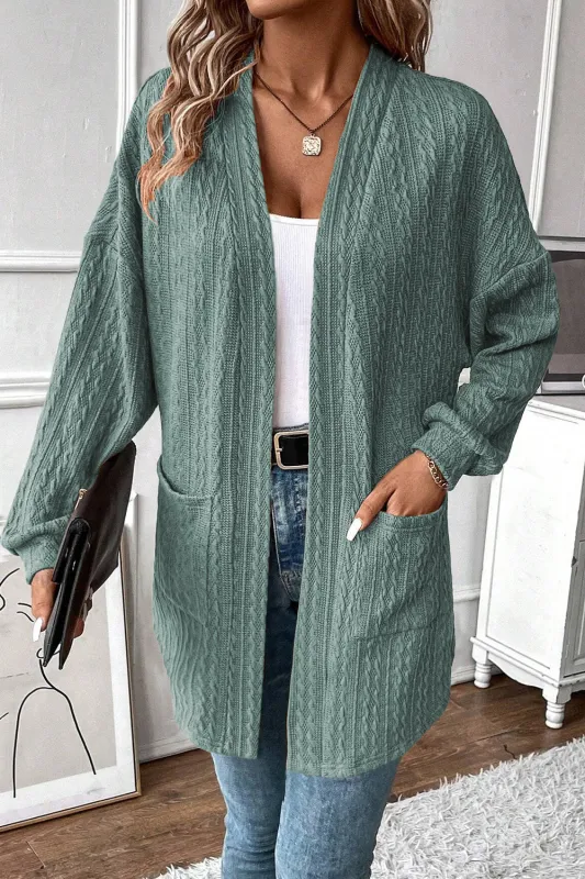 Canton Textured Knit Side Pockets Open Front Cardigan sold by Beagle Boutique
