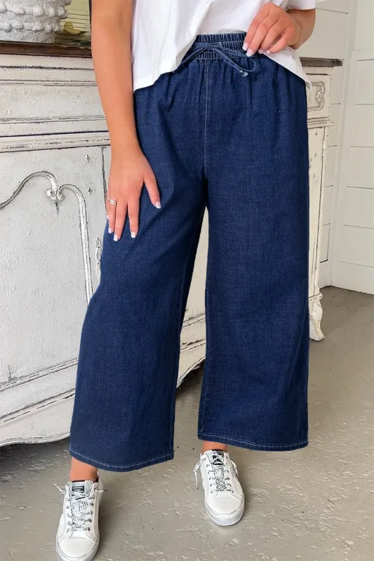 Real Teal Plus Size Drawstring High Waist Wide Leg Casual Jeans sold by Beagle Boutique