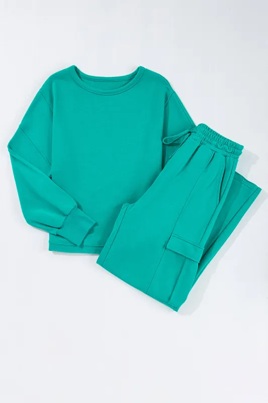 Lapis Solid Colour Mineral Wash Pullover Top and Cargo Pants Set sold by Beagle Boutique