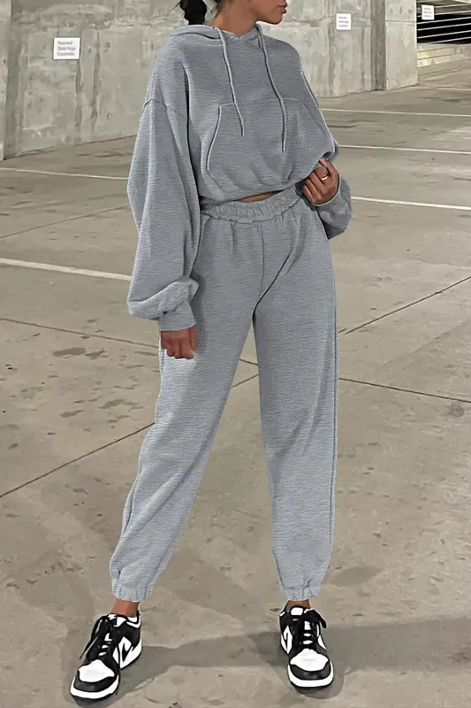 Grey Solid Drop Shoulder Hoodie and Joggers Activewear Set sold by Beagle Boutique