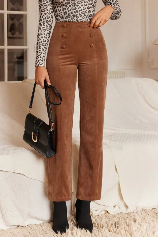 Chestnut Solid Colour Double Breasted Straight Leg Trousers sold by Beagle Boutique