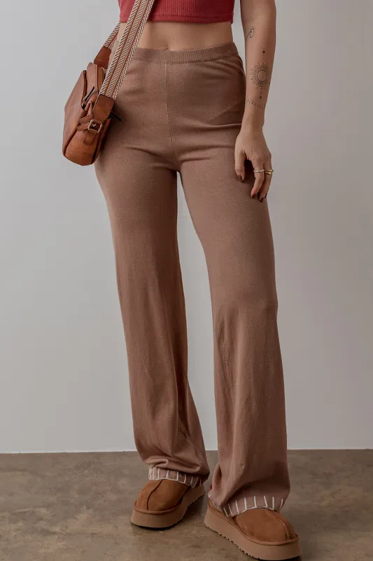 Straw Yellow High Waist Straight Leg Knitted Pants sold by Beagle Boutique