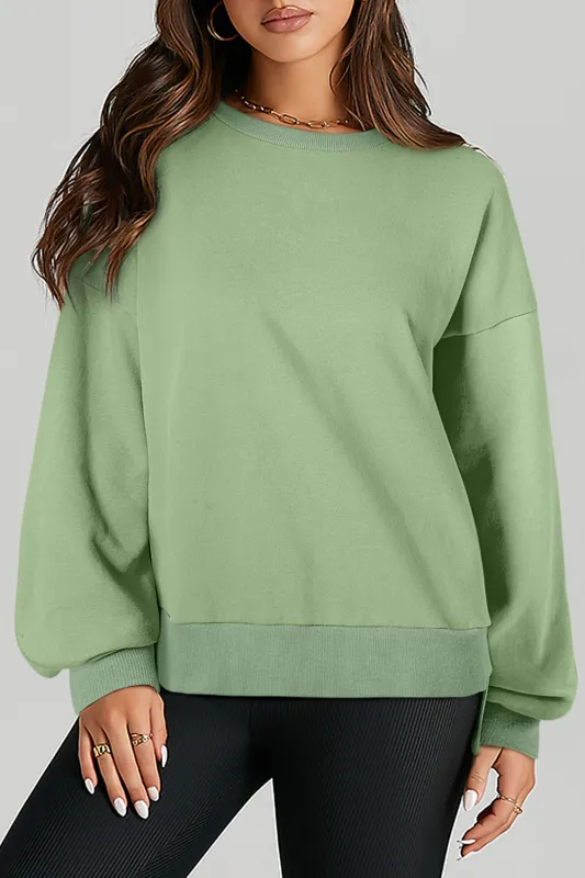 Smoke Green Solid O Neck High Low Hem Pullover Sweatshirt sold by Beagle Boutique