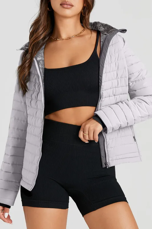 Silvery Solid Colour Quilted Zip-up Puffer Jacket sold by Beagle Boutique