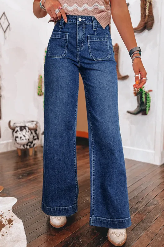Sail Blue Wide Leg Pocketed High Waist Jeans sold by Beagle Boutique