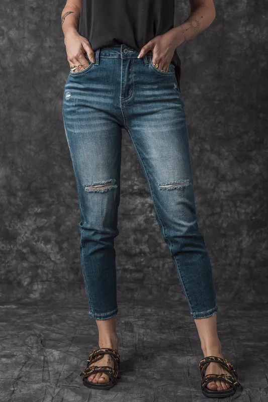 Blue Distressed Ripped Skinny Jeans sold by Beagle Boutique