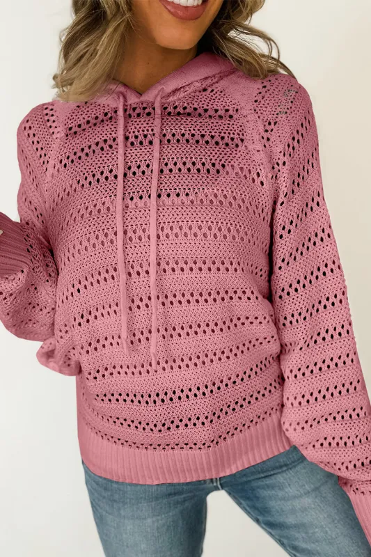 Peach Blossom Pointelle Knit Raglan Sleeve Hooded Sweater sold by Beagle Boutique