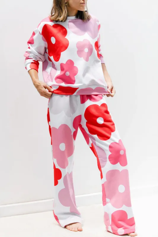 White Floral Print Pullover Top Sweatpants Lounge Set sold by Beagle Boutique