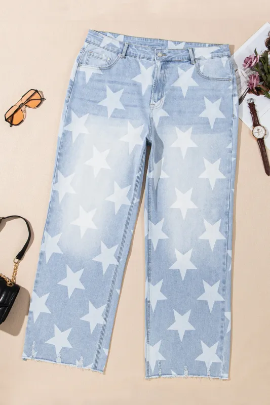 Beau Blue High Waist Star Pattern Plus Size Jeans sold by Beagle Boutique