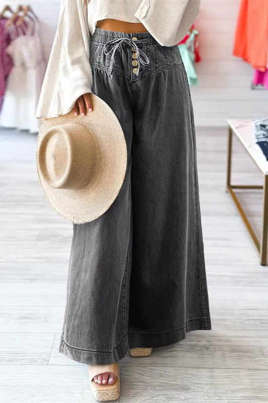 Carbon Grey Mineral Wash Button Fly Waist Wide Leg Jeans sold by Beagle Boutique