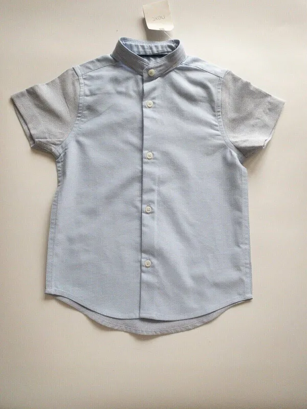 Boys NEXT Granddad Blue Shirt Age 3 Years Old Collarless Shirt sold by Beagle Boutique