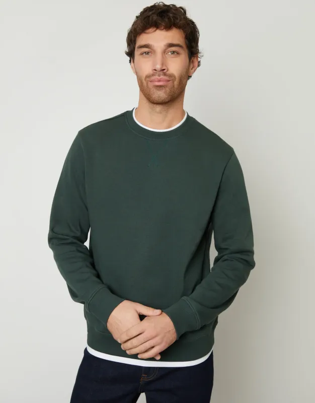 Threadbare Men's Forest Green Mock T-Shirt Crew Neck Sweatshirt sold by Threadbare