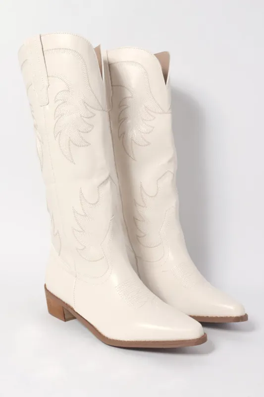 White Embroidered Western Cowboy Boots sold by Ally Fashion