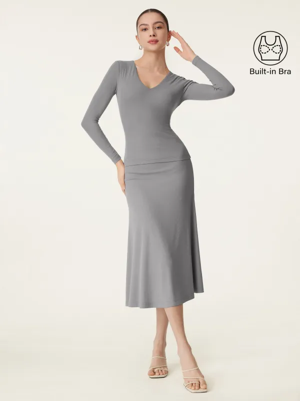 2Pcs Set V-neck New Airy Brami & Breezy Pull-on Midi Skirt sold by ogl move
