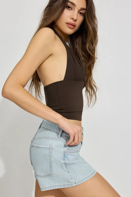 Denim Relaxed A-Line Shorts sold by Garage