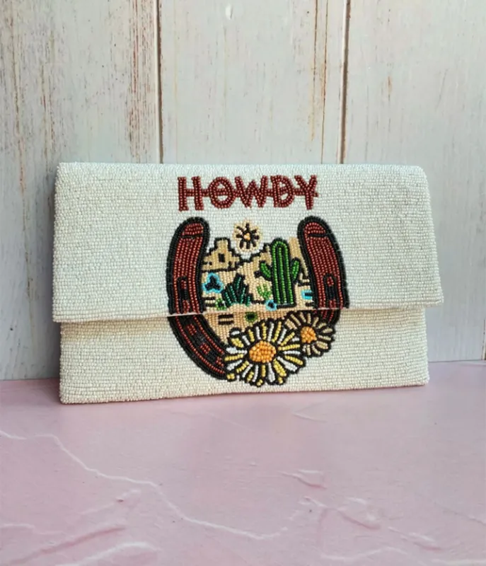 White Western Horseshoe Beaded Envelope Bag sold by Unique Vintage