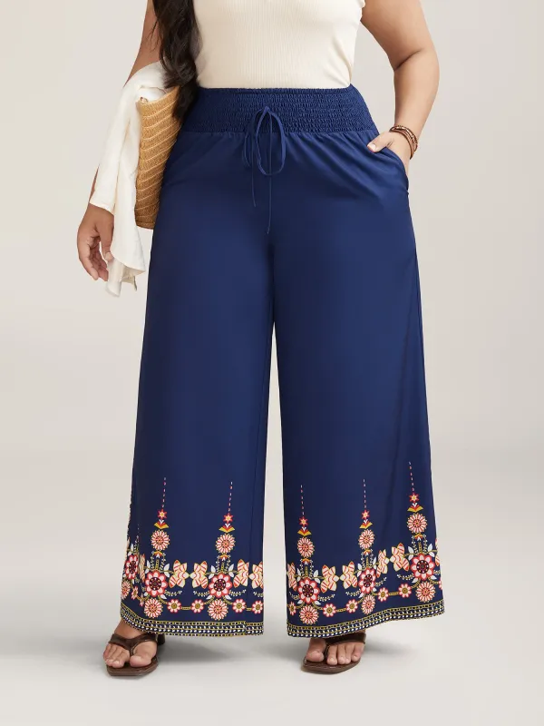Contrast Geo Print Hem Wide-Leg Pants sold by Bloomchic