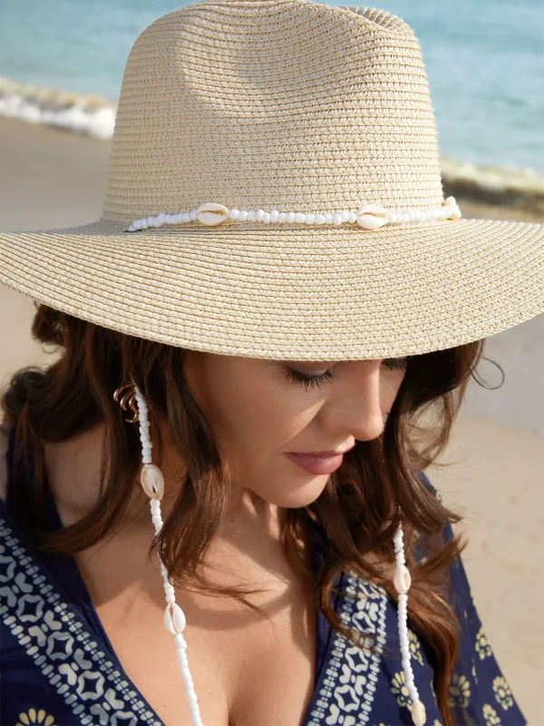 Shell Detail Curved Brim Vacation Hat sold by Bloomchic