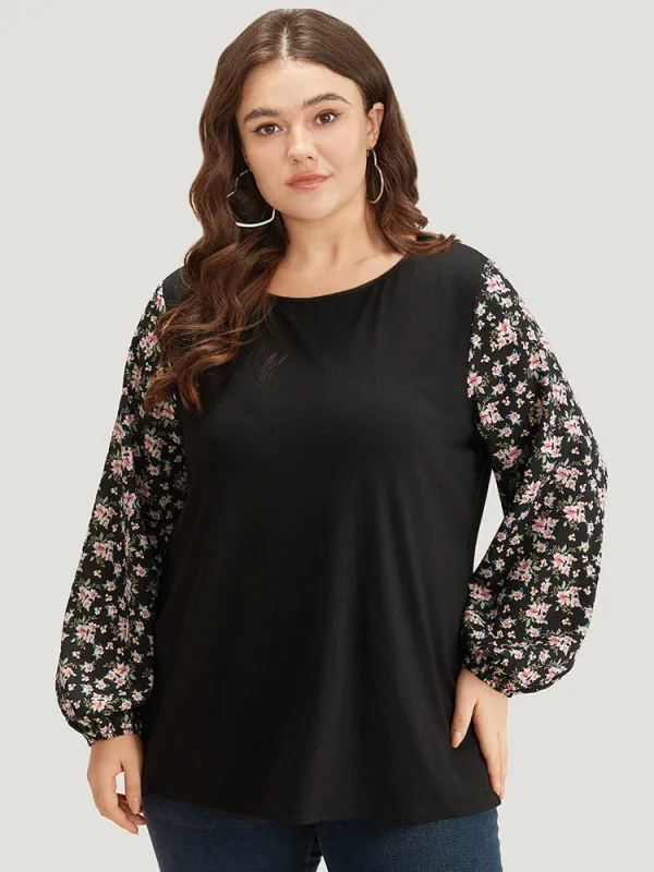 Crew Neck Patchwork Ditsy Floral T-shirt sold by Bloomchic
