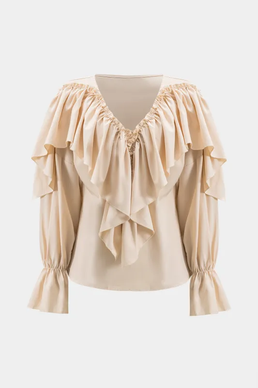 Ruched Ruffle Longærme skjorte sold by Micas