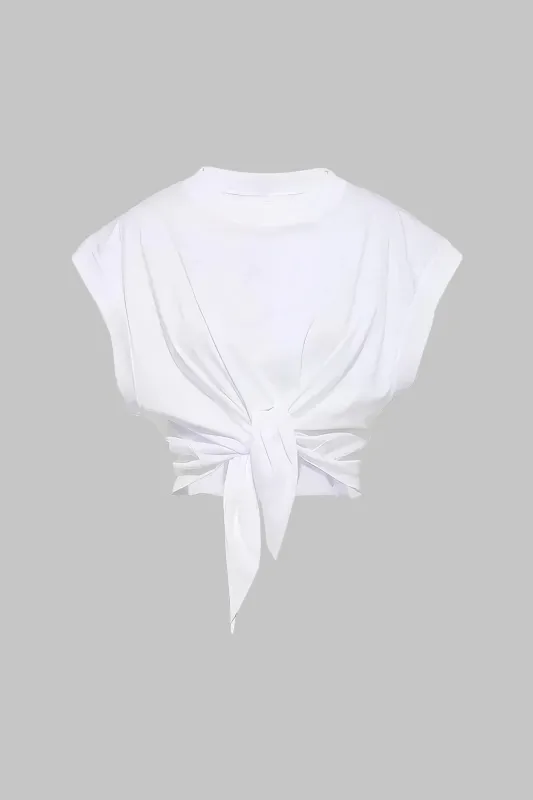 Solid Ruched Tie Front T-shirt sold by Micas